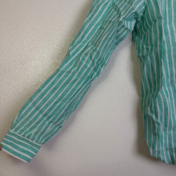 Lacoste Linen Shirt Mens 41 Green Striped Long Sleeve Button Up Resort Beach - Picture 3 of 9